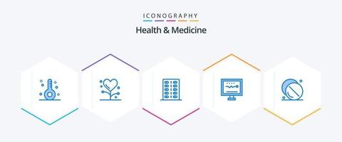 Paquete de 25 íconos azules de salud y medicina, incluido el hospital. droga. formulario. hospital. salud vector