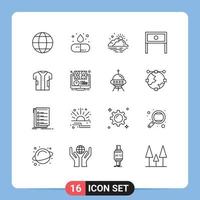 Outline Pack of 16 Universal Symbols of table household cloud home weather Editable Vector Design Elements