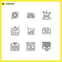 Universal Icon Symbols Group of 9 Modern Outlines of summer sea christmas ocean holidays Editable Vector Design Elements