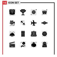 16 Thematic Vector Solid Glyphs and Editable Symbols of camera office prize case sport Editable Vector Design Elements