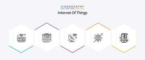 Internet Of Things 25 Line icon pack including phone. map. satellite dish. network. internet vector