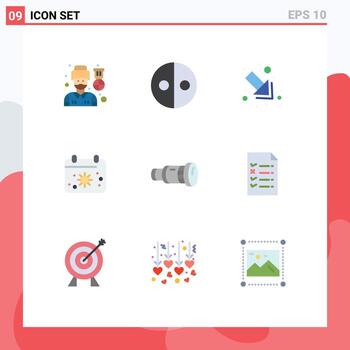 Modern Set of 9 Flat Colors and symbols such as camera cam arrow sun calender Editable Vector Design Elements