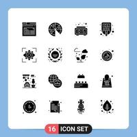 16 Thematic Vector Solid Glyphs and Editable Symbols of focus test alarm sugar level Editable Vector Design Elements