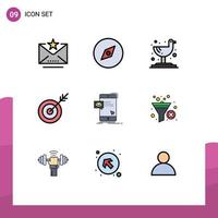 Filledline Flat Color Pack of 9 Universal Symbols of mail dialog seagull bulk goal Editable Vector Design Elements