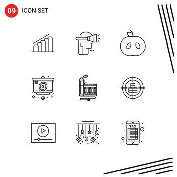 9 Outline concept for Websites Mobile and Apps energy consumption apple money strategy Editable Vector Design Elements