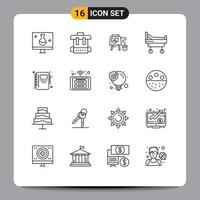 Universal Icon Symbols Group of 16 Modern Outlines of notepad education mouse medical bed Editable Vector Design Elements