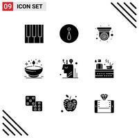 Set of 9 Modern UI Icons Symbols Signs for art glow camera dia diya Editable Vector Design Elements