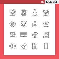 Set of 16 Modern UI Icons Symbols Signs for shutter entertainment monocycle cinema green Editable Vector Design Elements