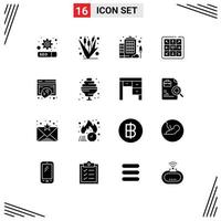 Pictogram Set of 16 Simple Solid Glyphs of policy cookies building compliance game Editable Vector Design Elements