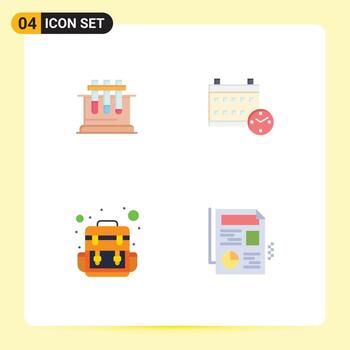 Stock Vector Icon Pack of 4 Line Signs and Symbols for lab camp science date document Editable Vector Design Elements