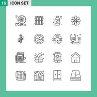 conjunto de 16 iconos de ui modernos símbolos signos para decoración de arte de pascua de plantas elementos de diseño de vectores editables en aerosol