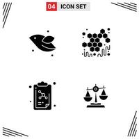 Pack of 4 Modern Solid Glyphs Signs and Symbols for Web Print Media such as animal molecule spring sweet balance Editable Vector Design Elements