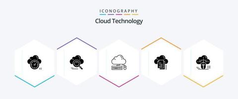 paquete de iconos de 25 glifos de tecnología en la nube que incluye la nube. archivos acceso. datos. nube vector