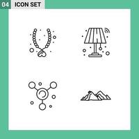 Editable Vector Line Pack of 4 Simple Filledline Flat Colors of love molecule present light mountain Editable Vector Design Elements