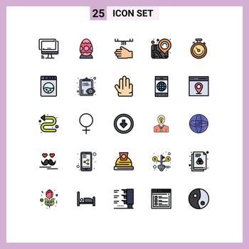 User Interface Pack of 25 Basic Filled line Flat Colors of clock map egg location dryer Editable Vector Design Elements