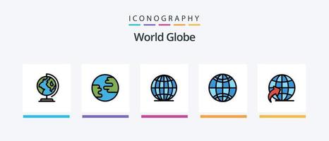 la línea del globo llenó el paquete de 5 íconos que incluye. viajar. ecología. globo. mundo. diseño de iconos creativos vector