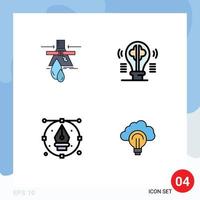 Pack of 4 Modern Filledline Flat Colors Signs and Symbols for Web Print Media such as chemical imagination factory bulb design Editable Vector Design Elements