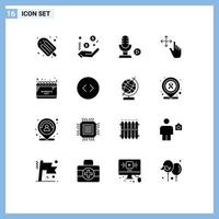 User Interface Pack of 16 Basic Solid Glyphs of time calendar microphone hold finger Editable Vector Design Elements