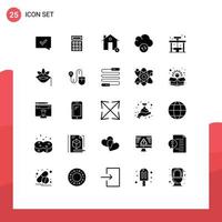 25 Thematic Vector Solid Glyphs and Editable Symbols of bus city buildings sync cloud Editable Vector Design Elements