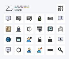 Security 25 Line Filled icon pack including alert. security. spam. mail. alert vector