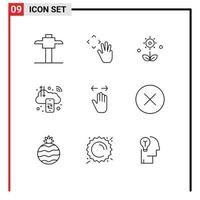 Pictogram Set of 9 Simple Outlines of gesture internet flower c digital cloud Editable Vector Design Elements