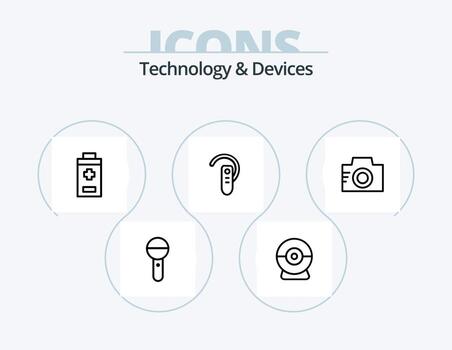 paquete de iconos de línea de dispositivos 5 diseño de iconos. . Wifi. micrófono. computadora. pastilla vector