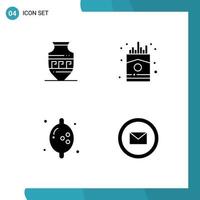 4 Thematic Vector Solid Glyphs and Editable Symbols of amphora fruit jar food development Editable Vector Design Elements