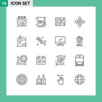 16 Universal Outlines Set for Web and Mobile Applications business location deck map record Editable Vector Design Elements