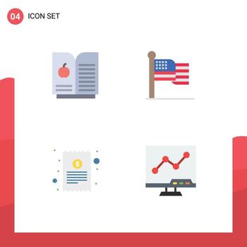 4 Flat Icon concept for Websites Mobile and Apps book apple finance flag bill chart Editable Vector Design Elements