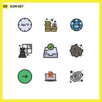 9 Thematic Vector Filledline Flat Colors and Editable Symbols of mailbox check currency hobby chess Editable Vector Design Elements