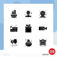 Universal Icon Symbols Group of 9 Modern Solid Glyphs of weight love center tag pin Editable Vector Design Elements