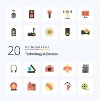 20 Devices Flat Color icon Pack like sd memory image card printing vector