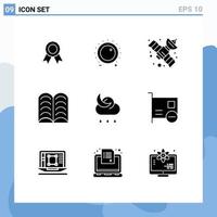 Group of 9 Solid Glyphs Signs and Symbols for night forecast sound learn book Editable Vector Design Elements