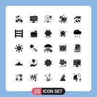 Conjunto de 25 glifos sólidos universales para aplicaciones web y móviles que supervisan la solución de configuración de gráficos de acceso elementos de diseño de vectores editables