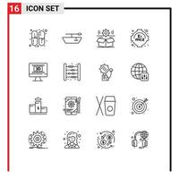 16 Universal Outlines Set for Web and Mobile Applications bag online setting movie cinema Editable Vector Design Elements