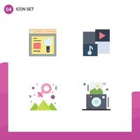 Pictogram Set of 4 Simple Flat Icons of browser happy education player success Editable Vector Design Elements