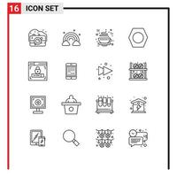 Modern Set of 16 Outlines Pictograph of lock web design chocolate tools arrow Editable Vector Design Elements