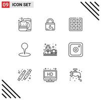 Group of 9 Outlines Signs and Symbols for business marker tac map game Editable Vector Design Elements