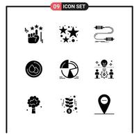 Mobile Interface Solid Glyph Set of 9 Pictograms of pie blood buzz droop wire Editable Vector Design Elements