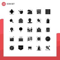 Solid Glyph Pack of 25 Universal Symbols of wireframe video fast food photo multimedia Editable Vector Design Elements