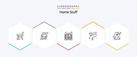 paquete de íconos de 25 líneas de artículos para el hogar que incluye cámara. música. rodillo. decoración vector