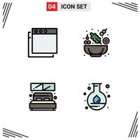 Pictogram Set of 4 Simple Filledline Flat Colors of apps energy lettuce hotel lab Editable Vector Design Elements