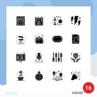 Set of 16 Modern UI Icons Symbols Signs for cooking weather business power bolt Editable Vector Design Elements