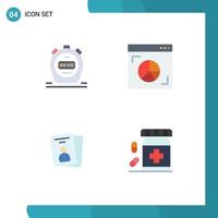 Group of 4 Flat Icons Signs and Symbols for timer id card browser marketing bottle Editable Vector Design Elements