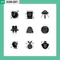 conjunto de 9 iconos de interfaz de usuario modernos símbolos signos para casco cosmonauta espacio astronauta jet elementos de diseño vectorial editables vector