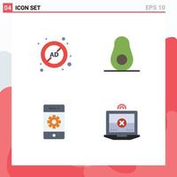 4 Flat Icon concept for Websites Mobile and Apps ad communications block food settings Editable Vector Design Elements