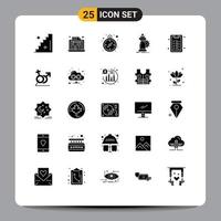 Set of 25 Commercial Solid Glyphs pack for learning checklist logistics success horse Editable Vector Design Elements