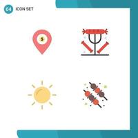 Pack of 4 creative Flat Icons of location lunch dollar dinner sun Editable Vector Design Elements