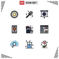 9 Creative Icons Modern Signs and Symbols of design night presentation celebration location Editable Vector Design Elements