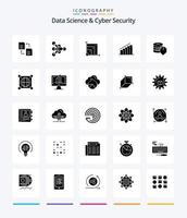 ciencia de datos creativa y seguridad cibernética 25 glifos paquete de iconos negros sólidos como dólar. análisis. escalabela informe. gráfico vector